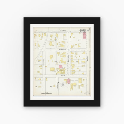 Old map wall art mockup — black gallery frame with white mat — Sanborn Fire Insurance Map from Sherman, Grayson County, Texas (1892), Sheet #0005