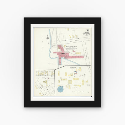 Old map wall art mockup — black gallery frame with white mat — Sanborn Fire Insurance Map from Menominee, Menominee County, Michigan (1913), Sheet #0033