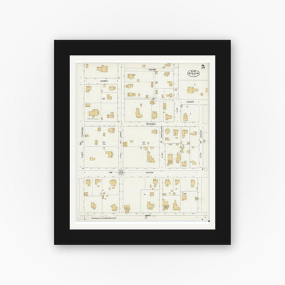 Old map wall art mockup — black gallery frame with white mat — Sanborn Fire Insurance Map from Bonham, Fannin County, Texas (1897), Sheet #0005