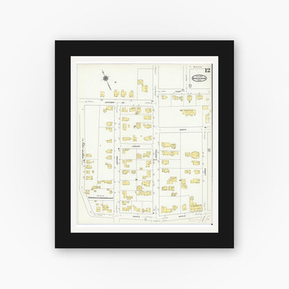 Old map wall art mockup — black gallery frame with white mat — Sanborn Fire Insurance Map from Winchendon, Worcester County, Massachusetts (1909), Sheet #0012