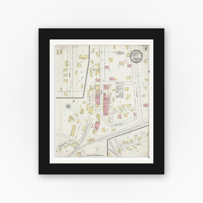 Old map wall art mockup — black gallery frame with white mat — Sanborn Fire Insurance Map from Chester, Orange County, New York (1894), Sheet #0001