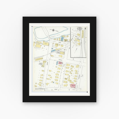 Old map wall art mockup — black gallery frame with white mat — Sanborn Fire Insurance Map from Allegan, Allegan County, Michigan (1911), Sheet #0004