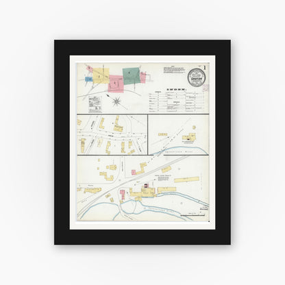Old map wall art mockup — black gallery frame with white mat — Sanborn Fire Insurance Map from Groton, Middlesex County, Massachusetts (1906), Sheet #0001
