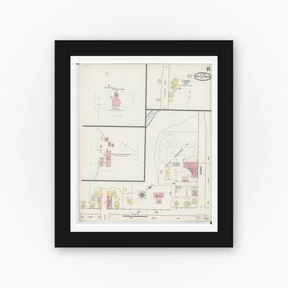Old map wall art mockup — black gallery frame with white mat — Sanborn Fire Insurance Map from Gallipolis, Gallia County, Ohio (1890), Sheet #0008