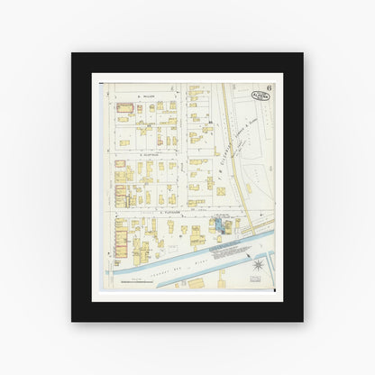 Old map wall art mockup — black gallery frame with white mat — Sanborn Fire Insurance Map from Alpena, Alpena County, Michigan (1895), Sheet #0006