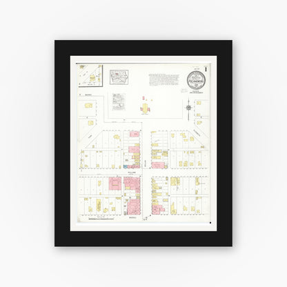 Old map wall art mockup — black gallery frame with white mat — Sanborn Fire Insurance Map from Pocahontas, Pocahontas County, Iowa (1916), Sheet #0001