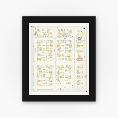 Old map wall art mockup — black gallery frame with white mat — Sanborn Fire Insurance Map from Escanaba, Delta County, Michigan (1906), Sheet #0015