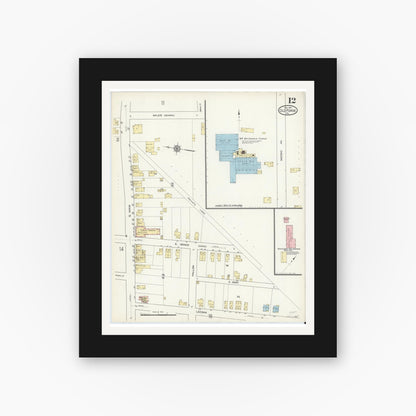 Old map wall art mockup — black gallery frame with white mat — Sanborn Fire Insurance Map from Old Forge, Lackawanna County, Pennsylvania (1914), Sheet #0012