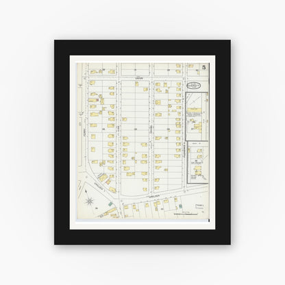 Old map wall art mockup — black gallery frame with white mat — Sanborn Fire Insurance Map from Everett, Middlesex County, Massachusetts (1892), Sheet #0005