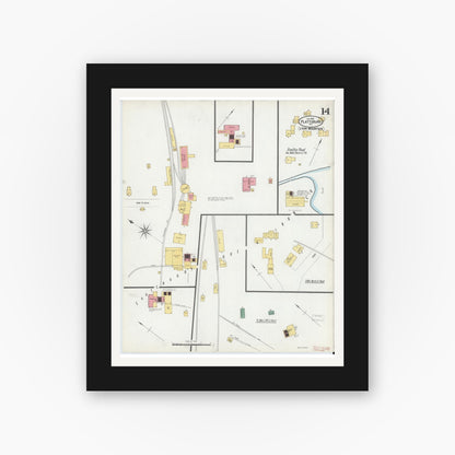 Old map wall art mockup — black gallery frame with white mat — Sanborn Fire Insurance Map from Plattsburg, Clinton County, New York (1902), Sheet #0014