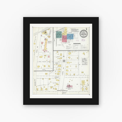 Old map wall art mockup — black gallery frame with white mat — Sanborn Fire Insurance Map from Ridge Farm, Vermilion County, Illinois (1909) - Complete Map Set