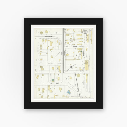 Old map wall art mockup — black gallery frame with white mat — Sanborn Fire Insurance Map from Kerrville, Kerr County, Texas (1910), Sheet #0003