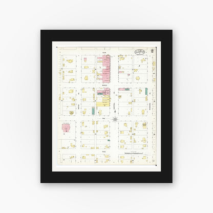 Old map wall art mockup — black gallery frame with white mat — Sanborn Fire Insurance Map from Allerton, Wayne County, Iowa (1907), Sheet #0002