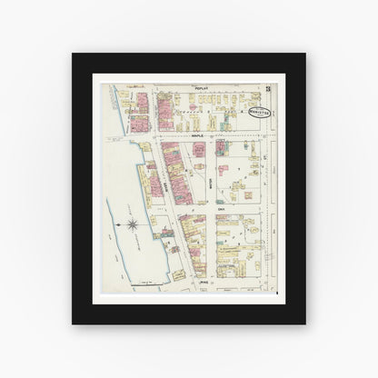 Old map wall art mockup — black gallery frame with white mat — Sanborn Fire Insurance Map from Manistee, Manistee County, Michigan (1890) - Complete Map Set