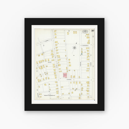 Old map wall art mockup — black gallery frame with white mat — Sanborn Fire Insurance Map from Du Bois, Clearfield County, Pennsylvania (1901), Sheet #0010