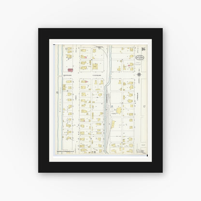 Old map wall art mockup — black gallery frame with white mat — Sanborn Fire Insurance Map from Delphos, Van Wert And Allen Counties, Ohio (1911), Sheet #0016