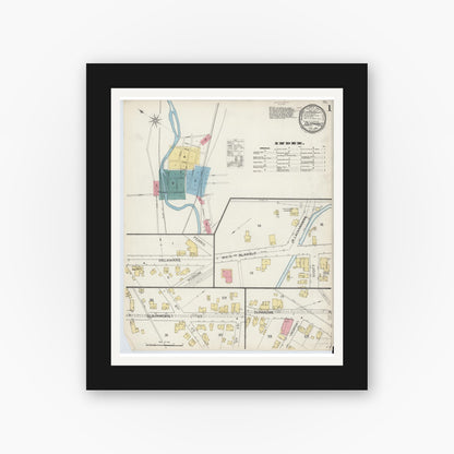 Old map wall art mockup — black gallery frame with white mat — Sanborn Fire Insurance Map from Olyphant, Lackawanna County, Pennsylvania (1893) - Complete Map Set