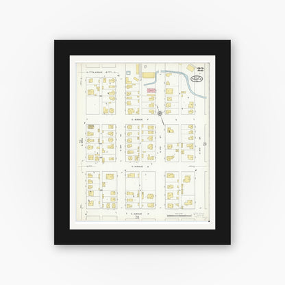 Old map wall art mockup — black gallery frame with white mat — Sanborn Fire Insurance Map from Temple, Bell County, Texas (1915), Sheet #0022
