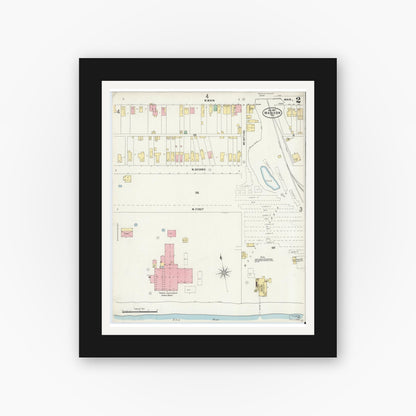 Old map wall art mockup — black gallery frame with white mat — Sanborn Fire Insurance Map from Madison, Jefferson County, Indiana (1897), Sheet #0002