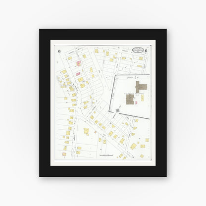 Old map wall art mockup — black gallery frame with white mat — Sanborn Fire Insurance Map from Saint Clairsville, Belmont County, Ohio (1929), Sheet #0006