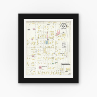 Old map wall art mockup — black gallery frame with white mat — Sanborn Fire Insurance Map from Mecca, Parke County, Indiana (1910) - Complete Map Set