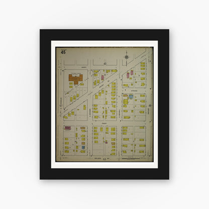 Old map wall art mockup — black gallery frame with white mat — Sanborn Fire Insurance Map from Kenosha, Kenosha County, Wisconsin. (1918), Sheet 49