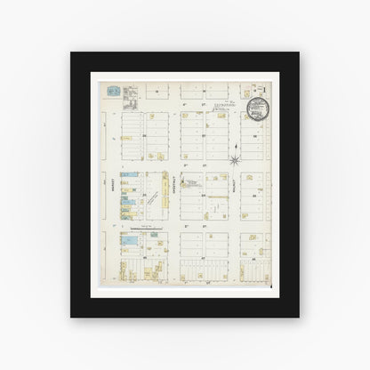 Old map wall art mockup — black gallery frame with white mat — Sanborn Fire Insurance Map from Baird, Callahan County, Texas (1891), Sheet #0001