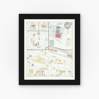 Old map wall art mockup — black gallery frame with white mat — Sanborn Fire Insurance Map from Eagle Pass, Maverick County, Texas (1900) - Complete Map Set