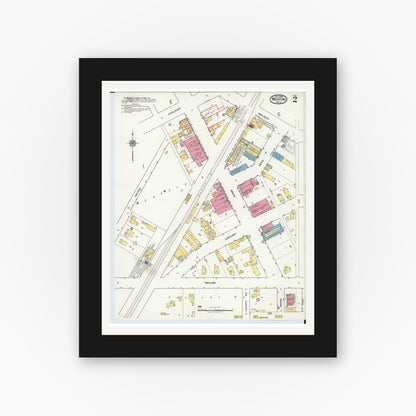 Old map wall art mockup — black gallery frame with white mat — Sanborn Fire Insurance Map from Weston, Wood County, Ohio (1920), Sheet #0002