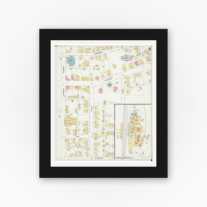 Old map wall art mockup — black gallery frame with white mat — Sanborn Fire Insurance Map from Barnesville, Belmont County, Ohio (1899), Sheet #0002