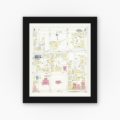 Old map wall art mockup — black gallery frame with white mat — Sanborn Fire Insurance Map from Palatka, Putnam County, Florida (1924), Sheet #0004