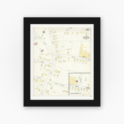 Old map wall art mockup — black gallery frame with white mat — Sanborn Fire Insurance Map from Westboro, Worcester County, Massachusetts (1913), Sheet #0011