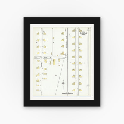Old map wall art mockup — black gallery frame with white mat — Sanborn Fire Insurance Map from Lincolnton, Lincoln County, North Carolina (1921), Sheet #0014