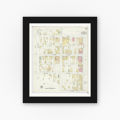 Old map wall art mockup — black gallery frame with white mat — Sanborn Fire Insurance Map from Ironwood, Gogebic County, Michigan (1898), Sheet #0005