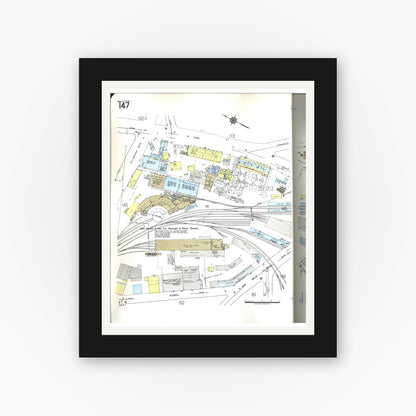 Old map wall art mockup — black gallery frame with white mat — Sanborn Fire Insurance Map from Honolulu, Oahu County, Hawaii (1955), Sheet #0147