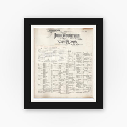 Old map wall art mockup — black gallery frame with white mat — Sanborn Fire Insurance Map from Iron Mountain, Dickinson County, Michigan (1949), Sheet #0001