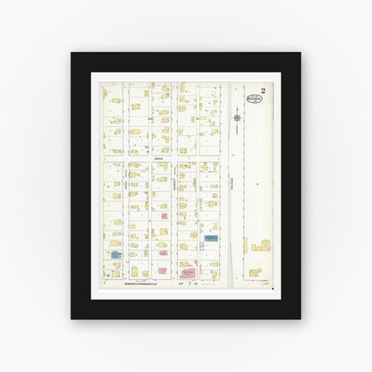 Old map wall art mockup — black gallery frame with white mat — Sanborn Fire Insurance Map from Monon, White County, Indiana (1916), Sheet #0002
