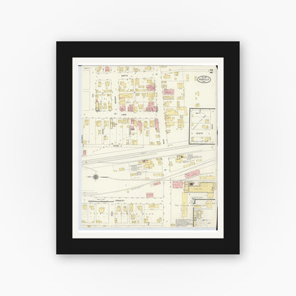 Old map wall art mockup — black gallery frame with white mat — Sanborn Fire Insurance Map from Ashville, Pickaway County, Ohio (1910), Sheet #0002