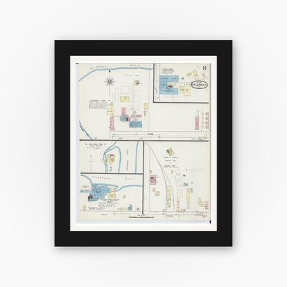 Old map wall art mockup — black gallery frame with white mat — Sanborn Fire Insurance Map from Delaware, Delaware County, Ohio (1890), Sheet #0008