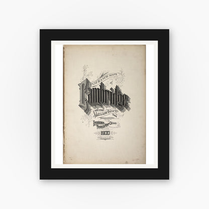 Old map wall art mockup — black gallery frame with white mat — Sanborn Fire Insurance Map from Cambridge, Middlesex County, Massachusetts (1900), Sheet #0001