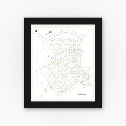 Old map wall art mockup — black gallery frame with white mat — Sanborn Fire Insurance Map from La Porte City, Black Hawk County, Iowa (1948), Sheet #0003