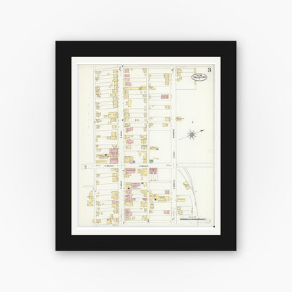 Old map wall art mockup — black gallery frame with white mat — Sanborn Fire Insurance Map from Dallastown, York County, Pennsylvania (1908), Sheet #0003