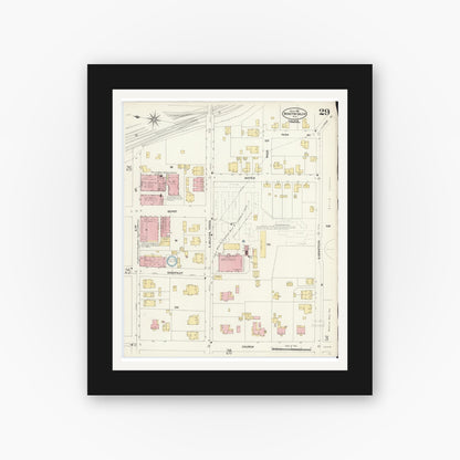 Old map wall art mockup — black gallery frame with white mat — Sanborn Fire Insurance Map from Winston-Salem, Forsyth County, North Carolina (1907), Sheet #0029