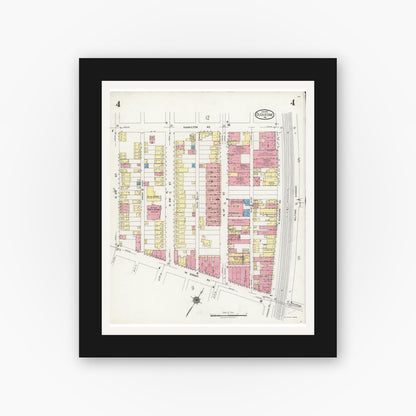 Old map wall art mockup — black gallery frame with white mat — Sanborn Fire Insurance Map from Duquesne, Allegheny County, Pennsylvania (1925), Sheet #0004
