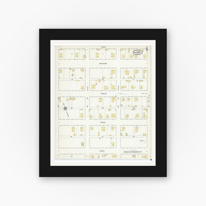 Old map wall art mockup — black gallery frame with white mat — Sanborn Fire Insurance Map from Caldwell, Burleson County, Texas (1915), Sheet #0005