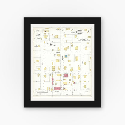 Old map wall art mockup — black gallery frame with white mat — Sanborn Fire Insurance Map from Farmville, Pitt County, North Carolina (1923), Sheet #0011