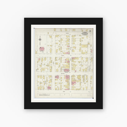 Old map wall art mockup — black gallery frame with white mat — Sanborn Fire Insurance Map from Ansonia, Darke County, Ohio (1915), Sheet #0002