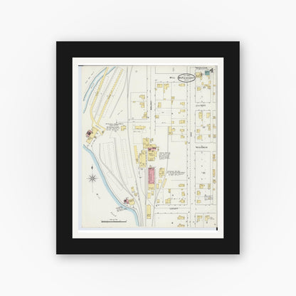Old map wall art mockup — black gallery frame with white mat — Sanborn Fire Insurance Map from Mount Pleasant, Isabella County, Michigan (1895), Sheet #0004