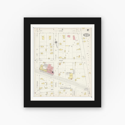 Old map wall art mockup — black gallery frame with white mat — Sanborn Fire Insurance Map from Watertown, Jefferson County, Wisconsin (1915), Sheet #0018