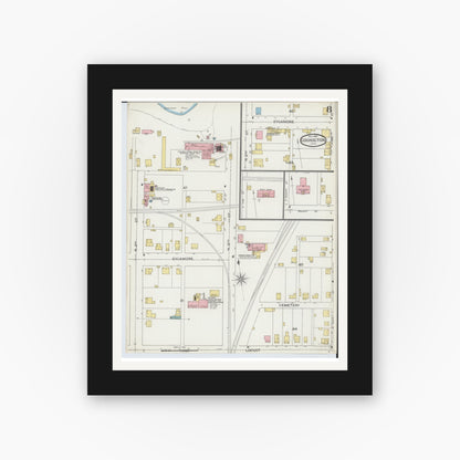 Old map wall art mockup — black gallery frame with white mat — Sanborn Fire Insurance Map from Coshocton, Coshocton County, Ohio (1893), Sheet #0008